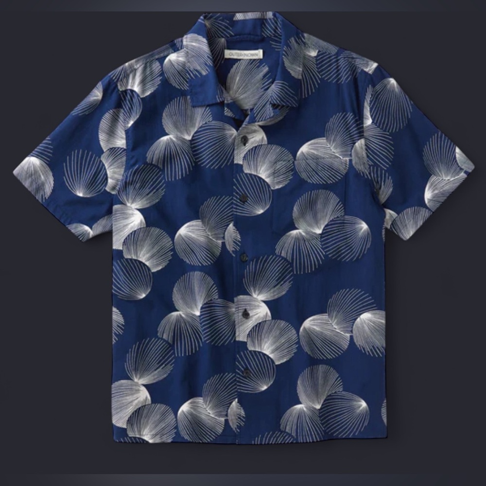 Outerknown Navy and White Leaf The BBQ shirt, XL, NWT